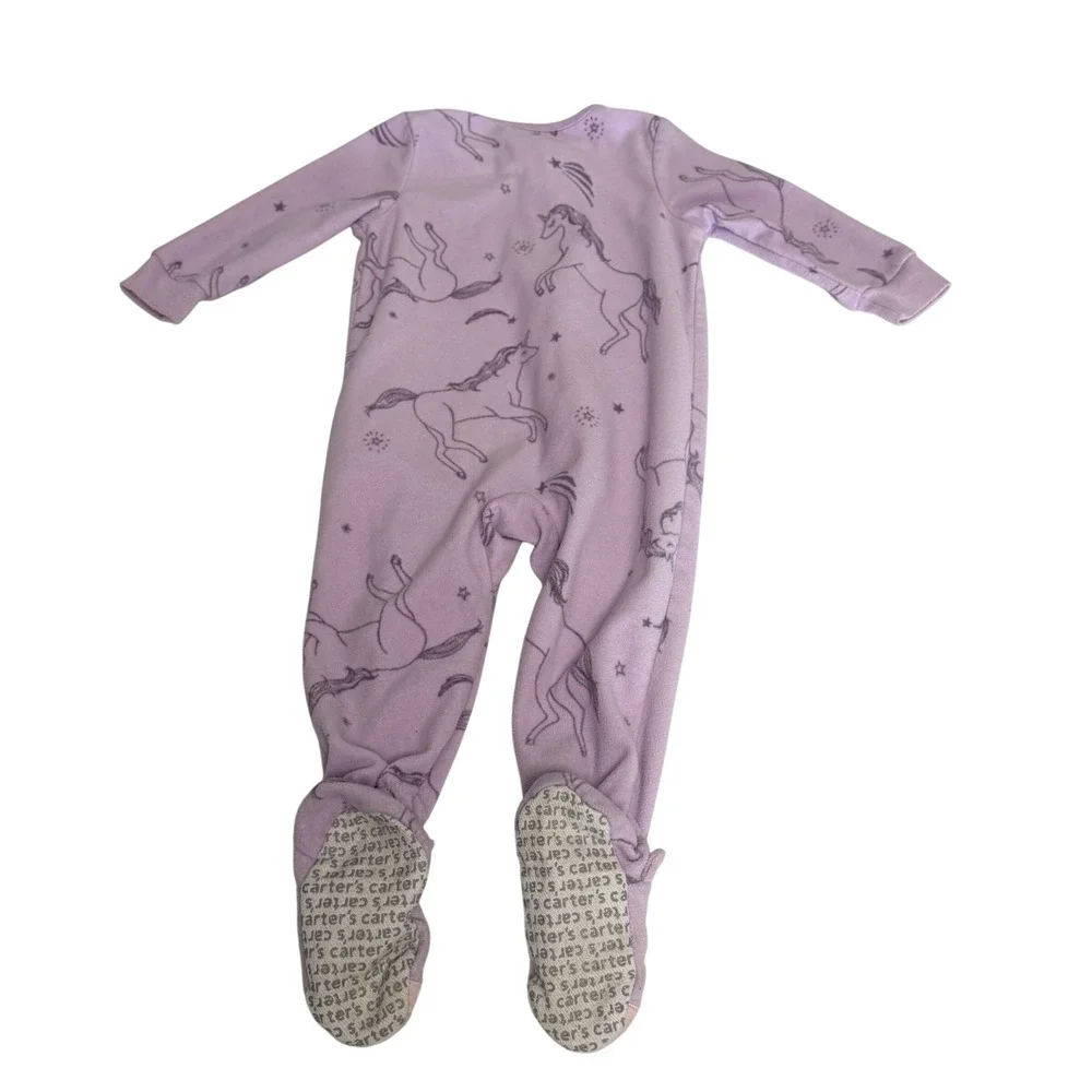 Carters Baby Girls 12M Purple Unicorn Fleece Footed Pajamas Sleep Play Zipper